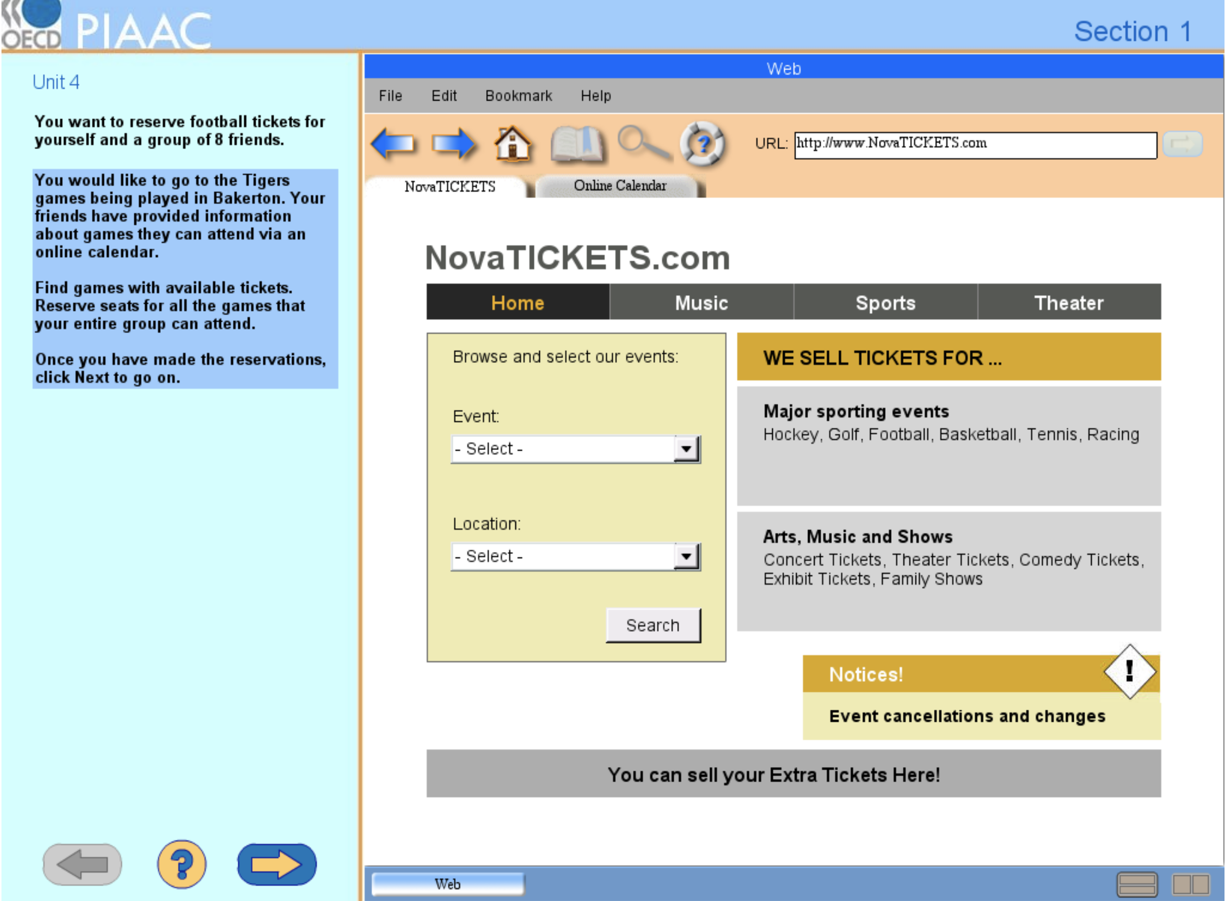 Figure 1: An example of PS-TRE items. In this simulated web environment, respondents can access information required for ticket reservation.